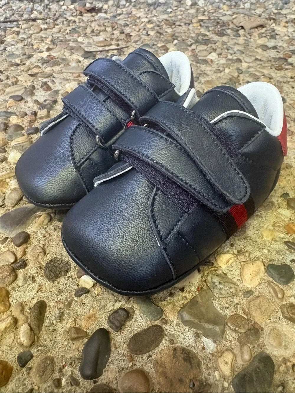 Gucci Baby Black Sneakers with Red Heel Accent